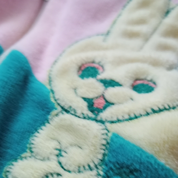 VINTAGE Kids One Piece with Bunny Design - Pink and Teal OPTI ZIPPER - Picture 6 of 8